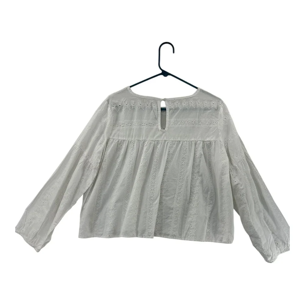 Rebellion White Eyelet Cotton Boho Peasant Blouse Long Sleeve Size L - Picture 2 of 10